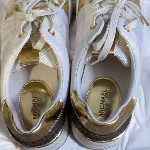 Michael Kors Georgie Trainers, White & Gold, Women's Size 7.5, Logo - Picture 3 of 7